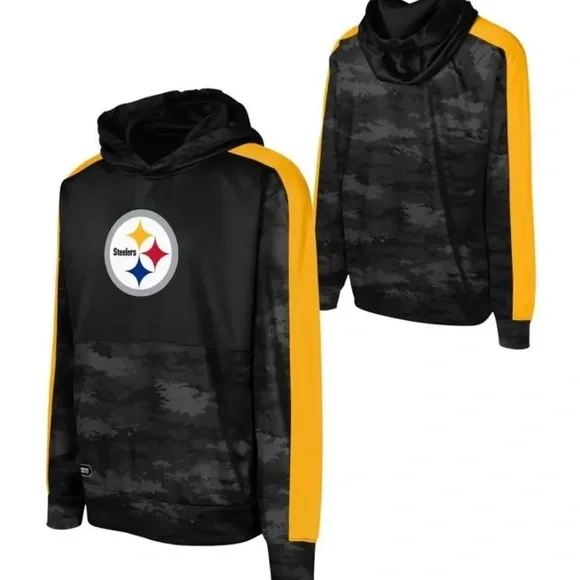NFL Pittsburgh Steelers Black Camo & Yellow Youth Pullover Hoodie Size L (14/16) - Picture 1 of 2